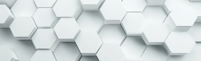 Background with white hexagons or abstract futuristic geometric backdrop or wallpaper with copyspace for text is available in widescreen formats