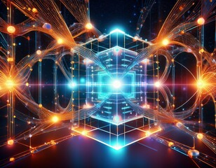 quantum computer core visualized as a cosmic web of entangled particles data streams flow through crystalline structures forming a galactic network of information