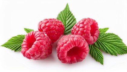 Raspberry isolated. Ripe raspberries on a white background. Top view. Flat lay.