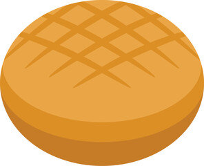 Simple vector illustration of a round loaf of bread with a cross pattern on top, isolated on a white background
