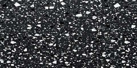 Black and white terrazzo floor texture abstract background. real black terrazzo texture background. black stone with white and grey fragment background. abstract trendy luxury concept background. 