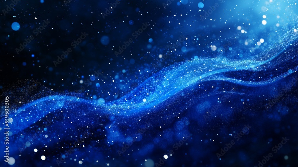 Poster abstract futuristic background with particles wave. waves with connected lines and dots on a dark ba