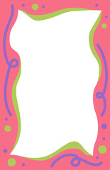 Wavy scallop border shape. Rectangle fun psychedelic hand drawn frame. Doodle cute design for text photo and picture. Groovy child template. Y2K decorative blank.