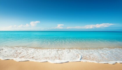 Obraz premium Sea Beach and Soft wave of blue ocean. Summer vacation and travel concept. Copy space