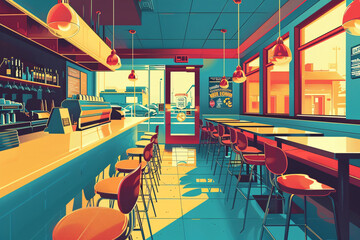 Illustrations capturing the energy of fast-food restaurants and casual dining options