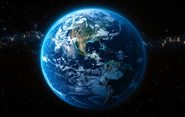 Fototapeta premium Earth viewed from space showcasing its continents and oceans.