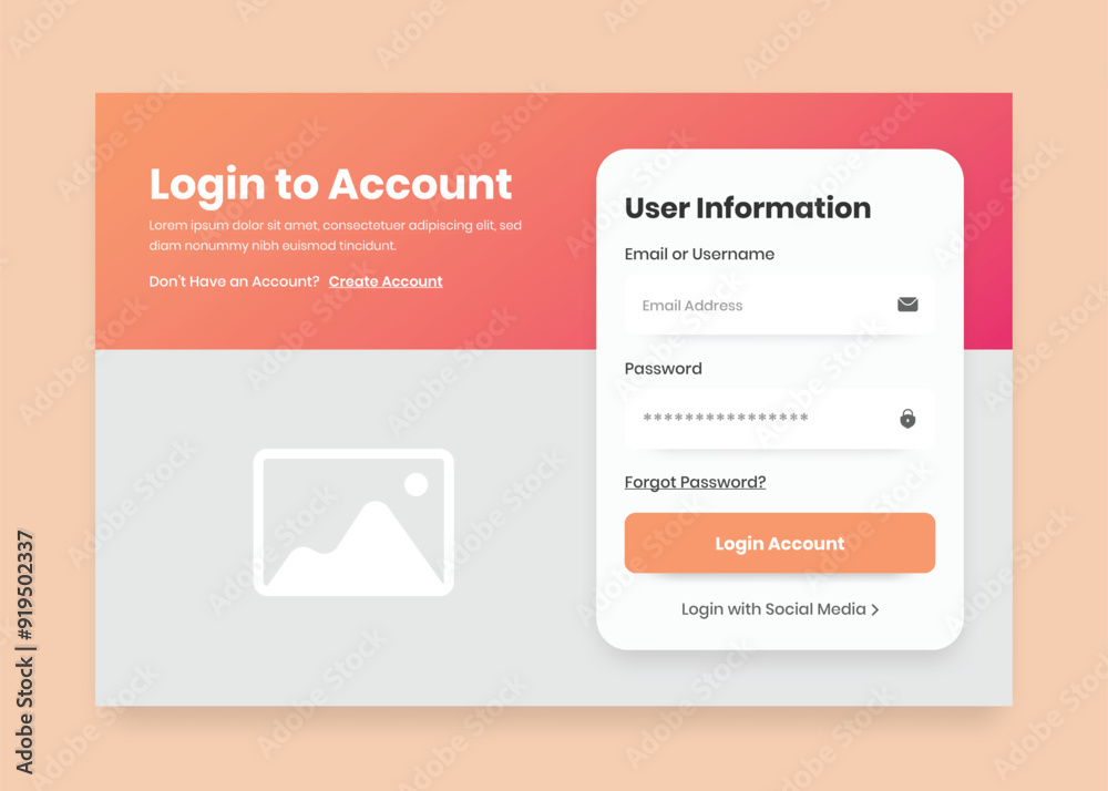 Wall mural login and registration web page user interface popup design