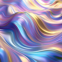 Obraz premium shimmering holographic background with undulating waves of pastel violet blue and yellow creating an iridescent abstract pattern