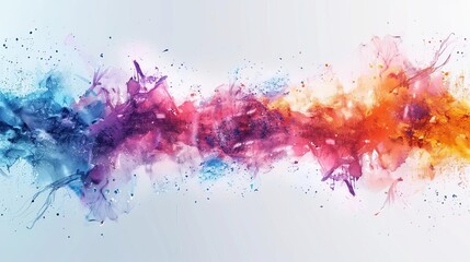 Obraz premium Vibrant abstract paint splashes in blue, pink, and orange hues on a white background. Creative color explosion for artistic designs.