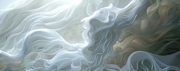 Obraz premium Abstract fluid motion with soft white and beige tones, creating a dreamy and ethereal atmosphere. Perfect for backgrounds or artistic projects.