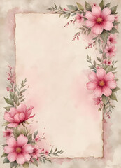 Shabby Chic Watercolor Notepaper with Pressed Flower Borders and Vintage Distressed Look
