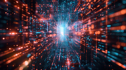 Obraz premium Futuristic Digital Cityscape with Data Streams