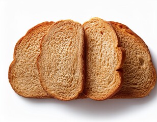 Sliced bread isolated on white background. Fresh Bread slices close up. Bakery, food concept. Top view.