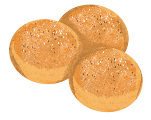Cartoon Illustration of 3 Round Bread Rolls, Clipart & Decorative Image for Logos, Commercial Use.