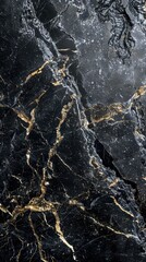 This surface features striking black marble with intricate gold and white patterns