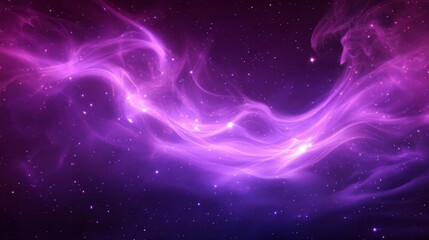 Obraz premium A purple particle wave and light background with shining stars is created using digital particles.