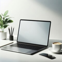 Fototapeta premium a laptop with a plant in the corner next to a plant.