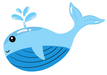 Cute Blue Whale Cartoon Drawing - Clipart and Illustration.

