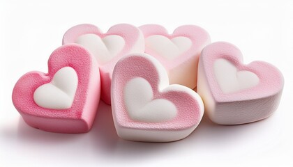 Sweet heart shape of marshmallow isolated on white background. Valentine Day holiday festive concept with Marshmallow candies.