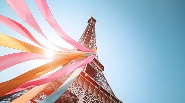 Vibrant Geometric Explosion Around Iconic Eiffel Tower in Paris Cityscape