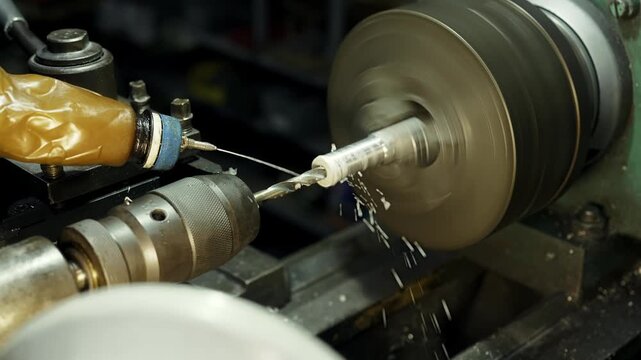 Internal groove of a metal workpiece with a drill on a lathe with cooling a metal part with an aqueous solution