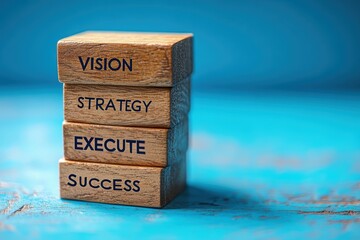 Stacked Wooden Blocks with Business Strategy Keywords