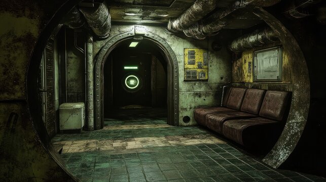 Abandoned, Dark, and Rundown Interior of a Space Station or Ship