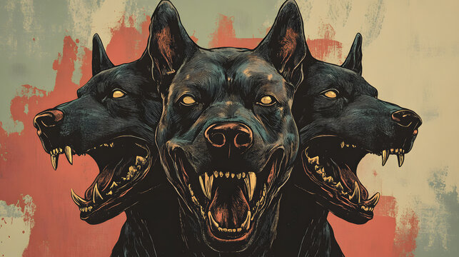 Greek mythology illustration , Cerberus the three-headed dog the guardian of the gates of the Underworld