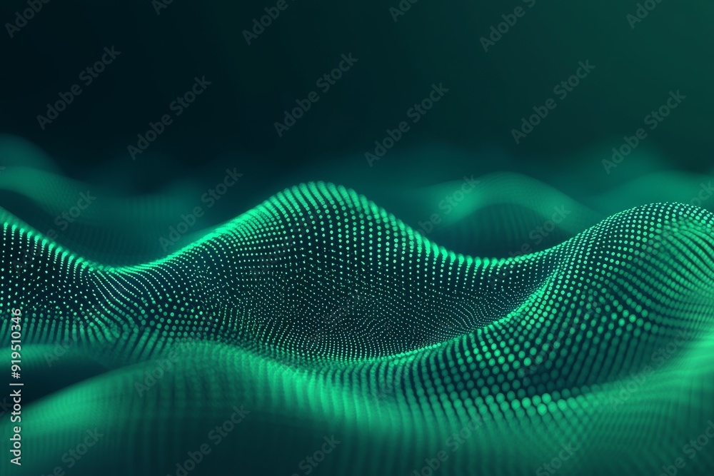 Poster a rendering of 3d wave dynamic background dots green futuristic flow technology abstract datum innov