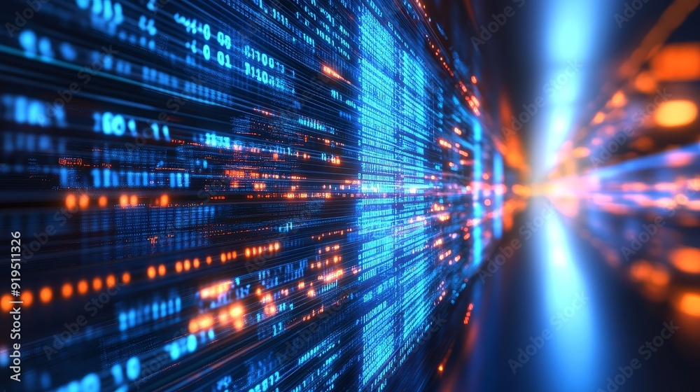Poster technology abstract background with blurred lights and moving lights.
