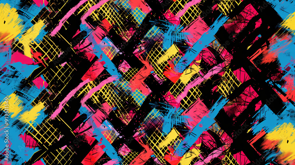 Fototapete Energetic and bold abstract seamless pattern with vibrant brushstrokes and a striking color scheme