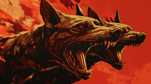 Greek mythology illustration , Cerberus the three-headed dog the guardian of the gates of the Underworld