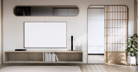 Wall shelf design on living room wooden contemporary style.