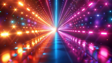 A vivid tunnel of colorful lights creating a surreal and dynamic visual experience, perfect for modern design themes.
