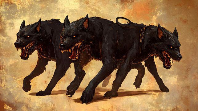 Greek mythology illustration , Cerberus the three-headed dog the guardian of the gates of the Underworld