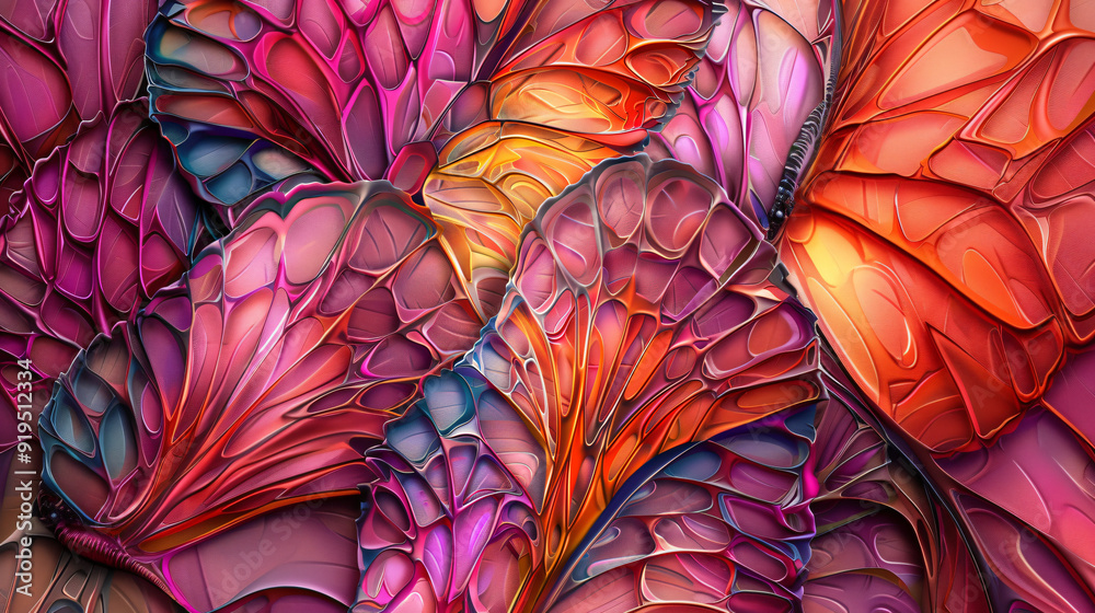 Poster Abstract 3d background with colorful shapes intertwining to create a three-dimensional effect in a render