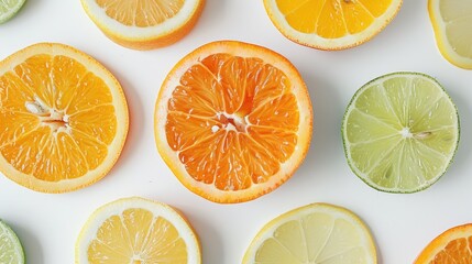 Citrus slices on white background