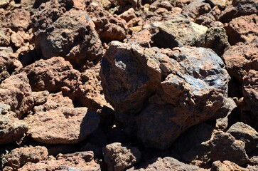 Scenic view of volcanic rock formations in desert during sunny day, Teide National Park, Tenerife