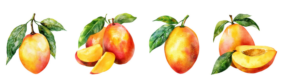 Watercolor mango set. 