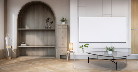 Wall shelf design on living room wooden contemporary style.