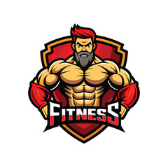 muscular bodybuilder vector silhouette mascot logo icon with fitness text design