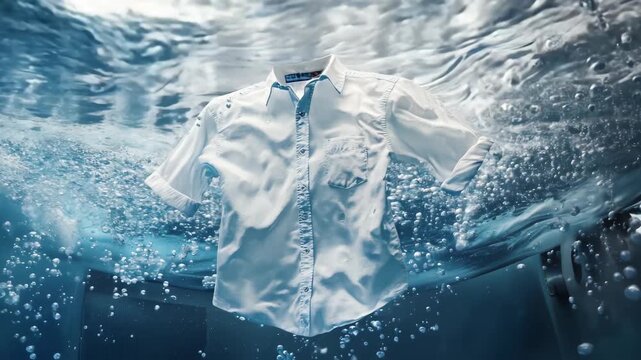 A white shirt floats in the water, creating a feeling of lightness and freedom