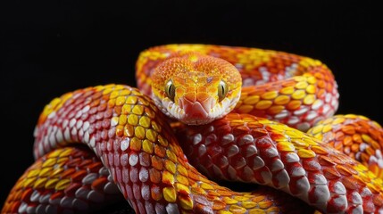 Corn snake with reduced pigmentation against dark backdrop