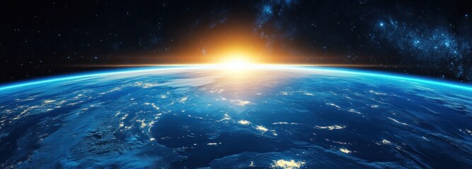 Earthrise with a Sunburst and Starry Background