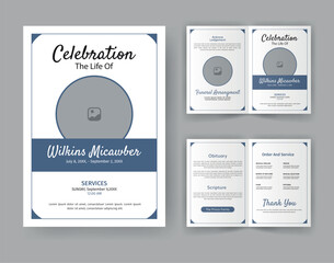 Funeral  Template for Memorial Program. Minimalist Bifold Brochure Design Layout.