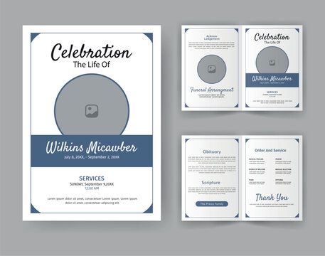 Funeral  Template for Memorial Program. Minimalist Bifold Brochure Design Layout.