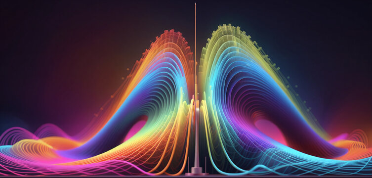 Illustrative visualization of radio waves around a transmitting and receiving antenna as they are used in wireless radio networks in the home. Propagation of electromagnetic fields and possible risks