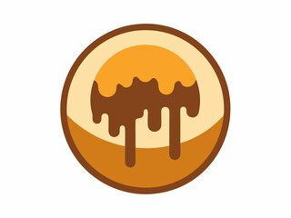 Dripping circle icon. Melting round shape logo. Melted texture label. Silhouette flowing liquid, molten caramel, syrup, sweets, chocolate blobs stickers. Vector collection
