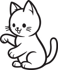 Silhouette vector illustration of cute cat playing with a ball outline. Kitten playing with ball.