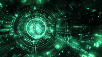 Fototapeta premium Digital hi-tech design background with bright green abstract technology background circles. Concept innovation. Modern illustration.